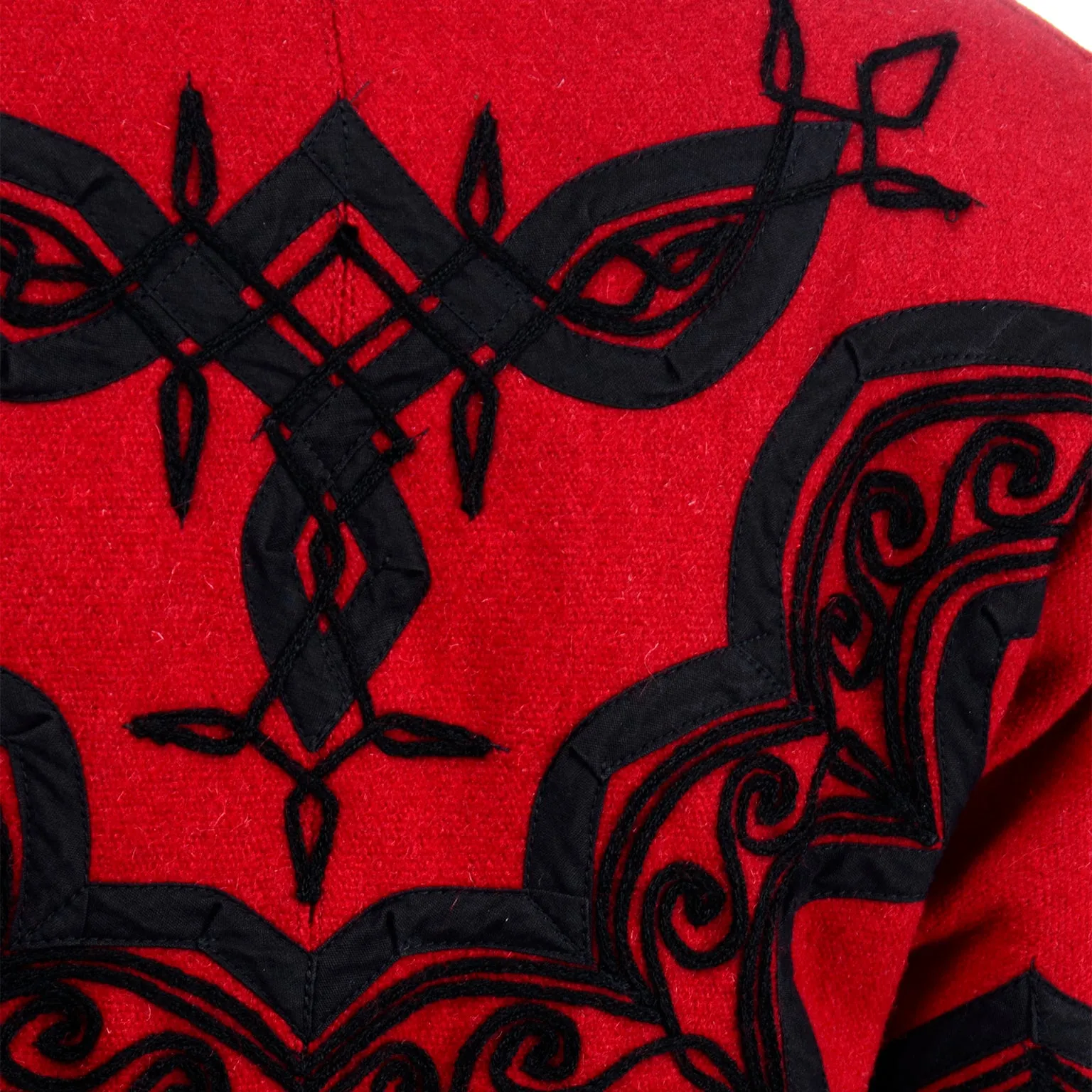 1980s Vintage Red Wool Cropped Guatemala Jacket W Black Embroidery