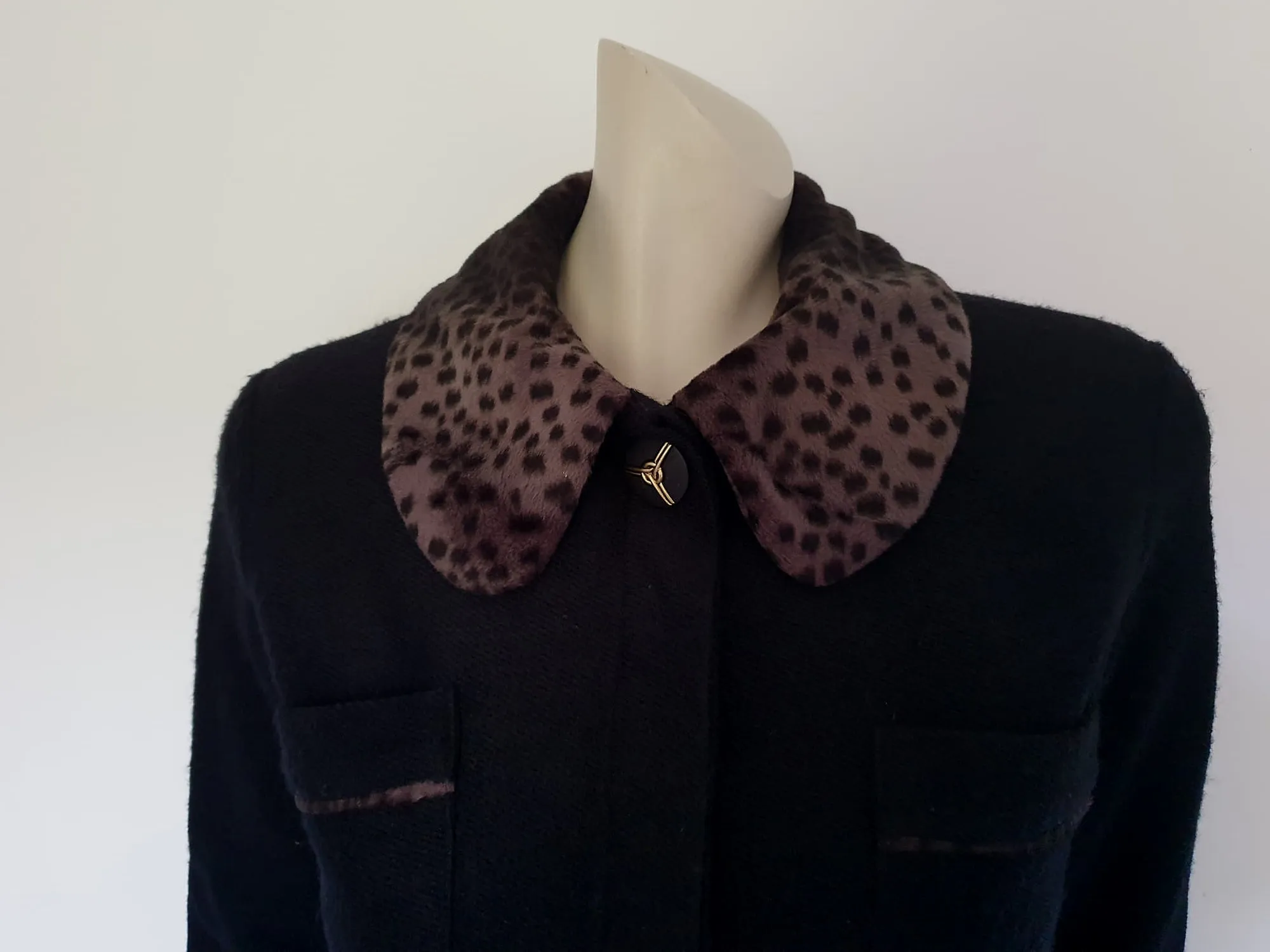 1990s Studibaker Black Coat with Faux Fur Collar - S