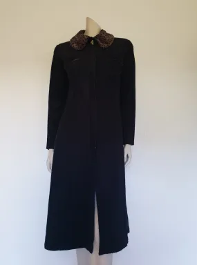 1990s Studibaker Black Coat with Faux Fur Collar - S