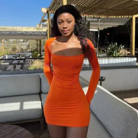 2024 Autumn and Winter New European and American Fashion Long Sleeve Sexy Square Neck Bodycon Dress