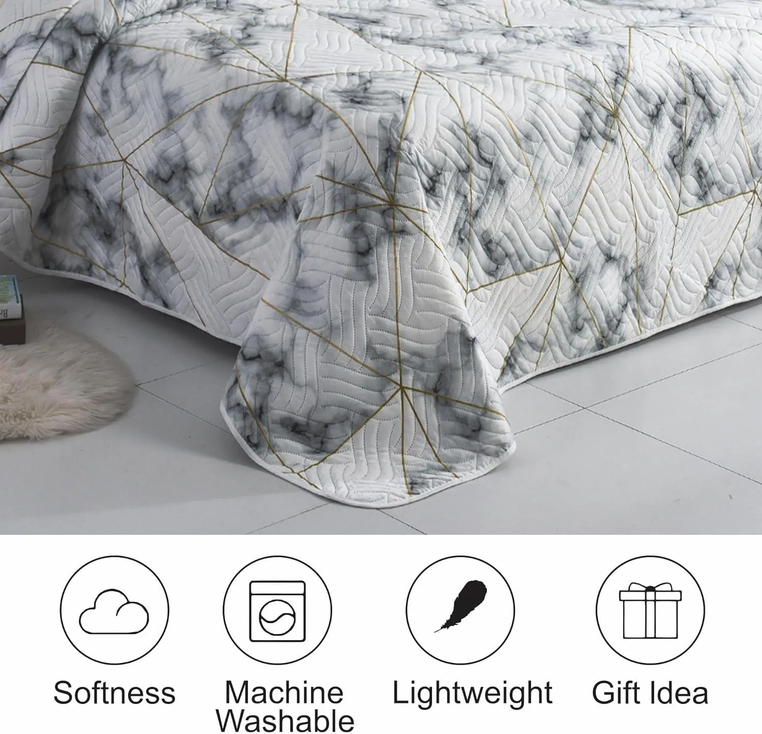 3-Piece Reversible Quilted Bedspread Set (220x240cm)