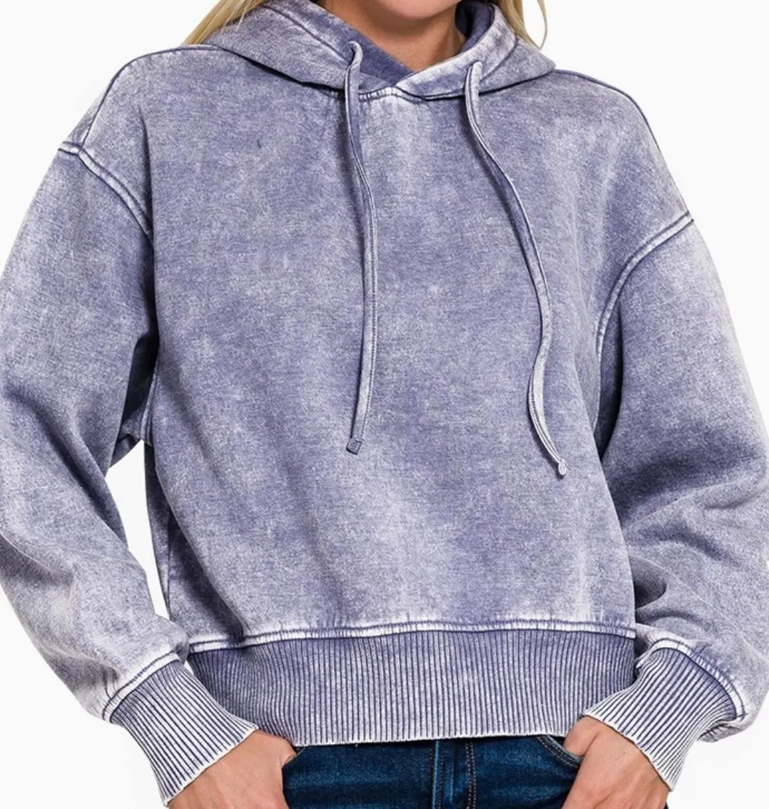 Acid Wash Fleece Cropped Hoodie
