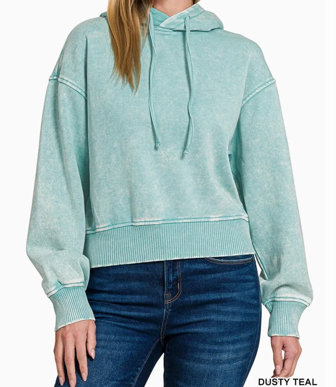 Acid Wash Fleece Cropped Hoodie