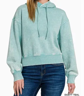Acid Wash Fleece Cropped Hoodie