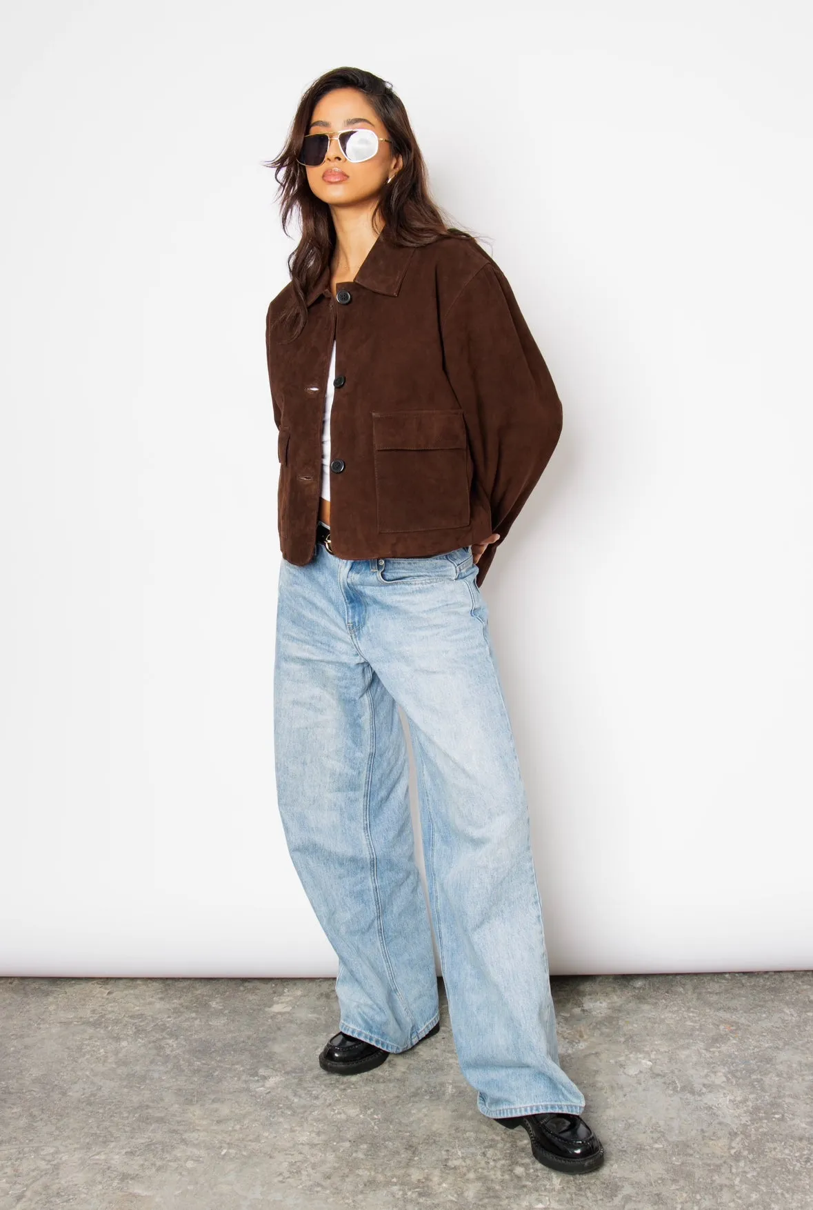 Alba Coffee Brown Suede Cropped Jacket