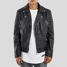 Alvin Black Biker Quilted Leather Jacket for Men