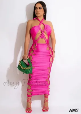 Amy Fashion - Sexy High Slit Lace Up Bodycon Dress