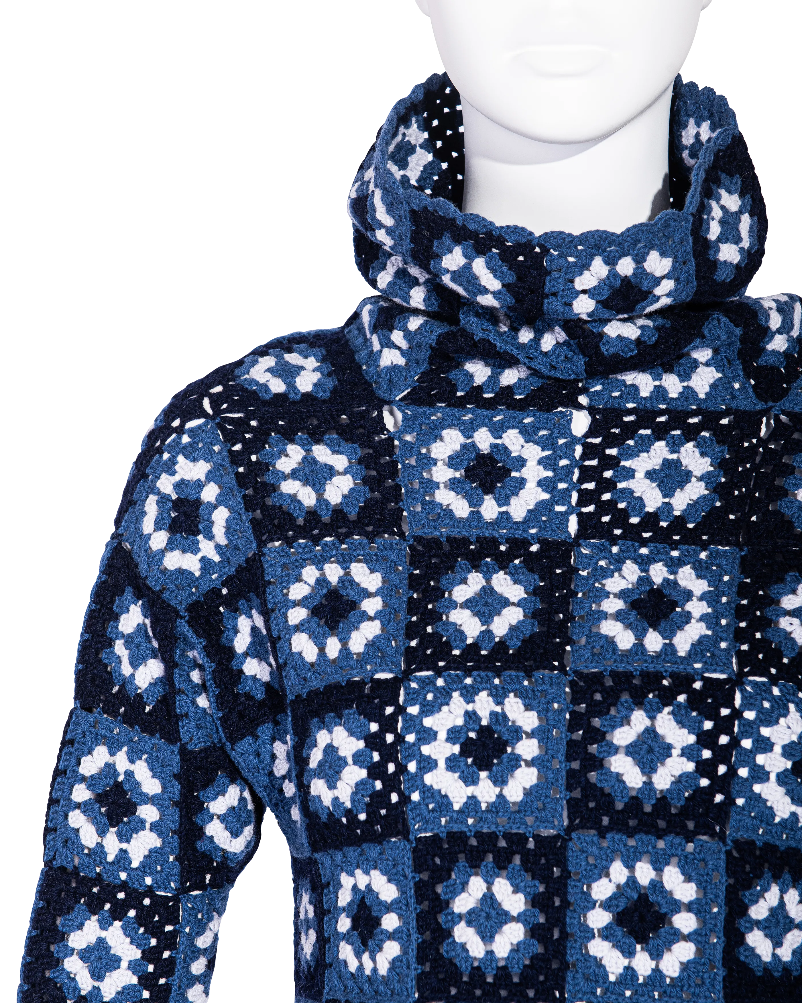 A/W 1999 Blue Crochet Turtleneck Sweater, Scarf and Purse Set