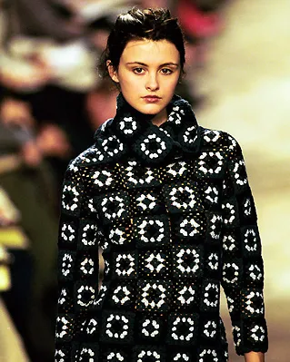 A/W 1999 Blue Crochet Turtleneck Sweater, Scarf and Purse Set