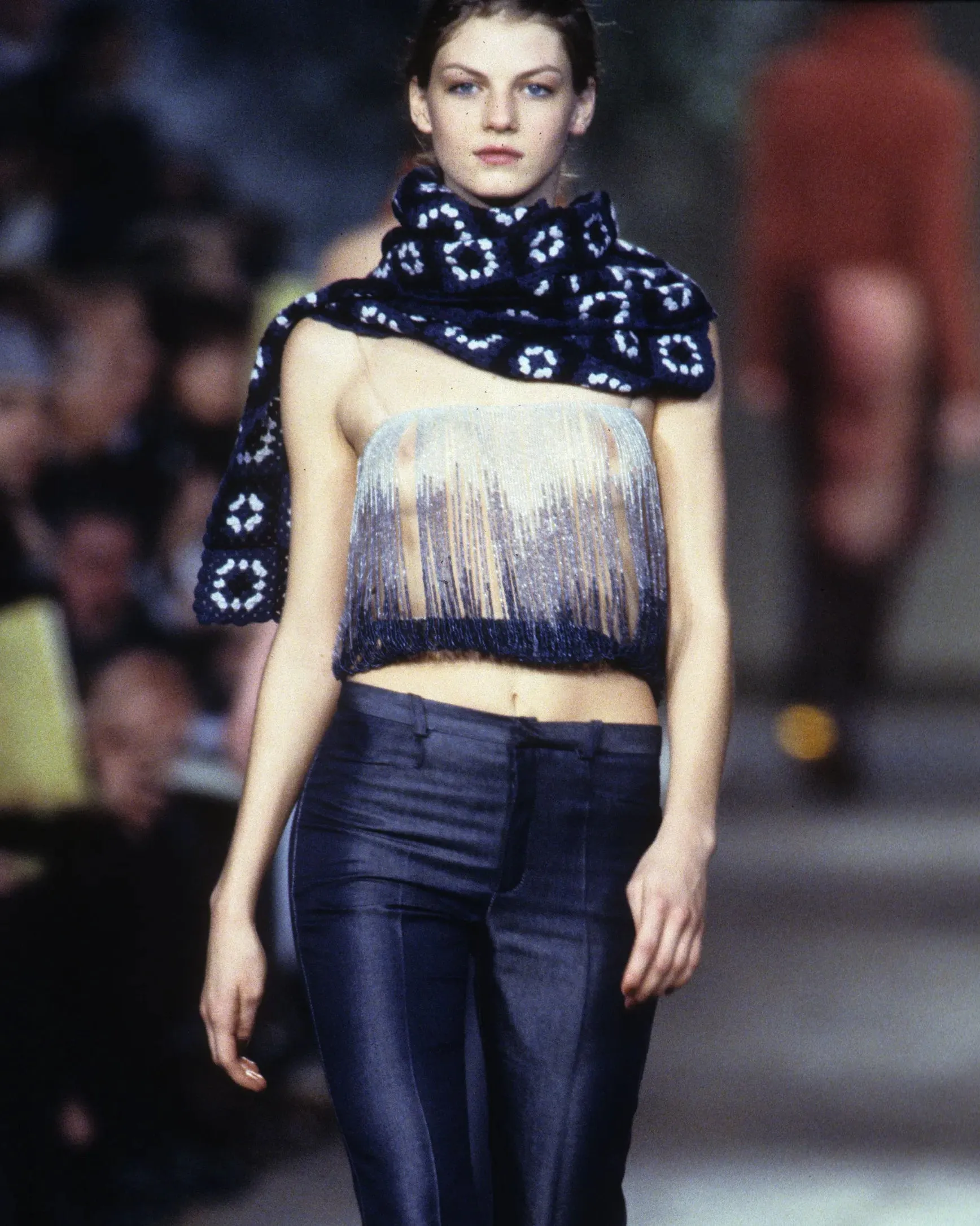 A/W 1999 Blue Crochet Turtleneck Sweater, Scarf and Purse Set