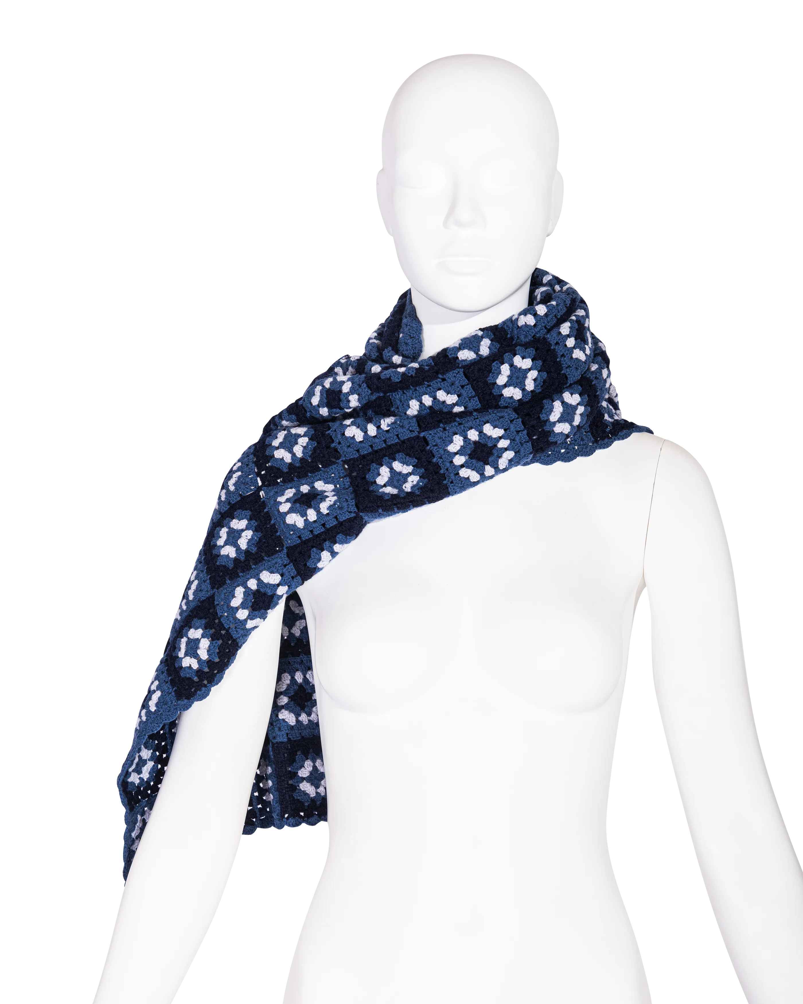 A/W 1999 Blue Crochet Turtleneck Sweater, Scarf and Purse Set