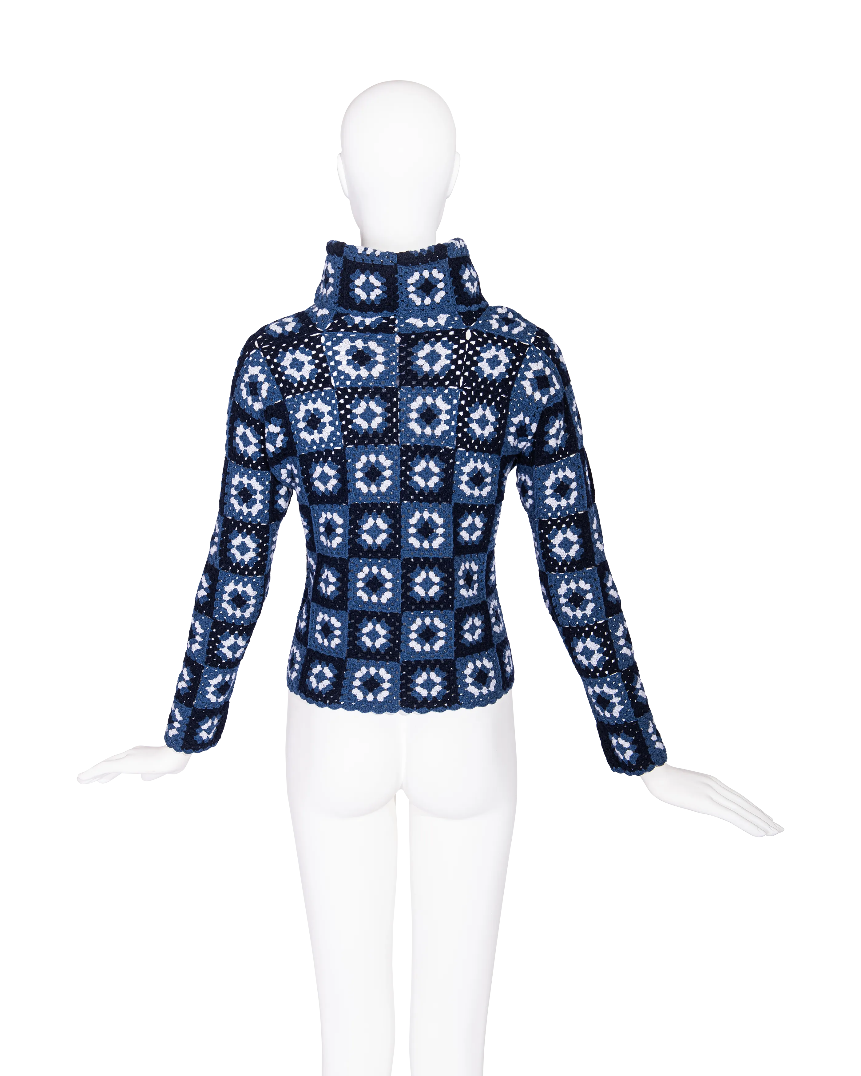 A/W 1999 Blue Crochet Turtleneck Sweater, Scarf and Purse Set