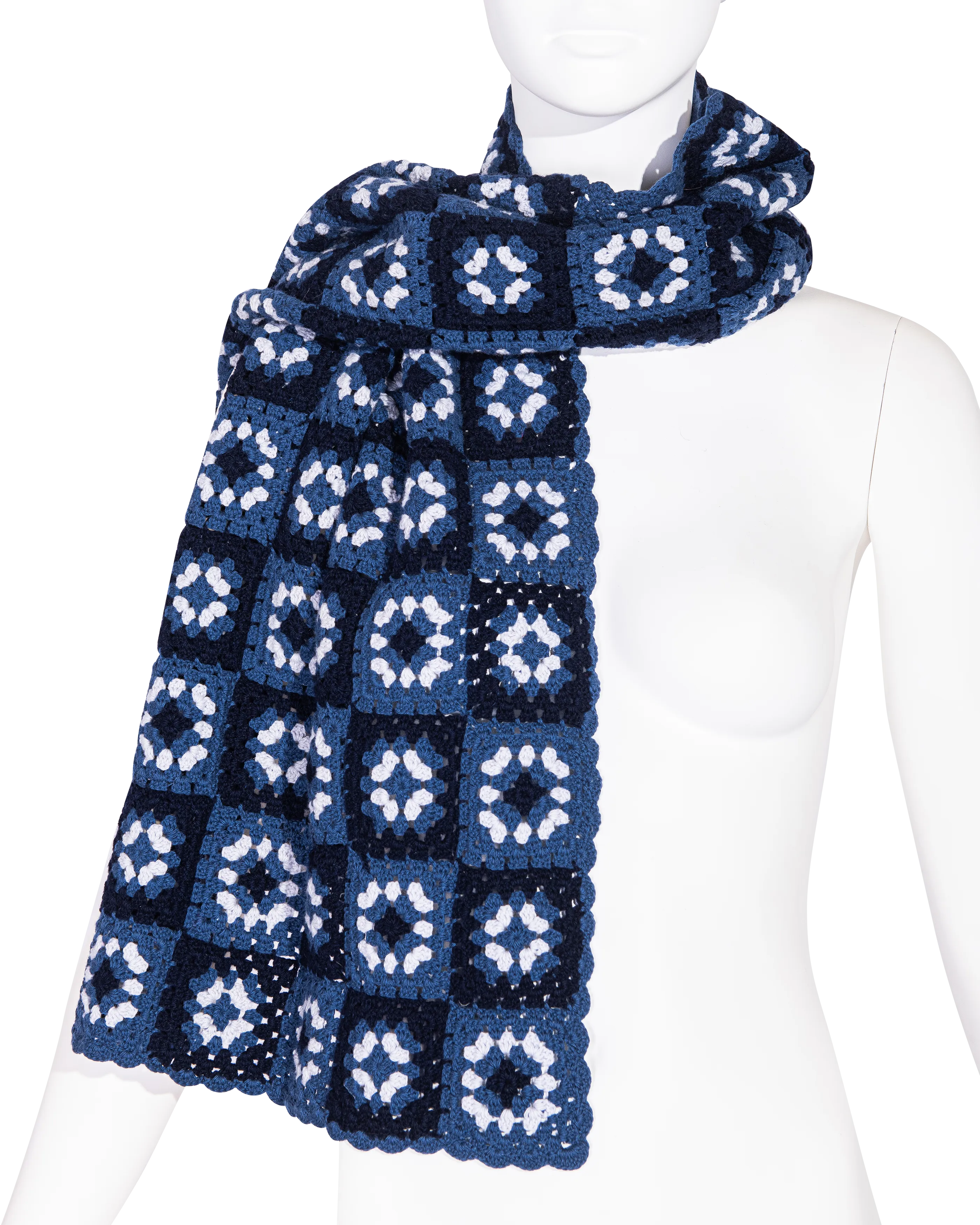 A/W 1999 Blue Crochet Turtleneck Sweater, Scarf and Purse Set
