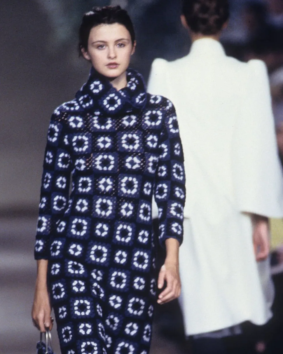 A/W 1999 Blue Crochet Turtleneck Sweater, Scarf and Purse Set