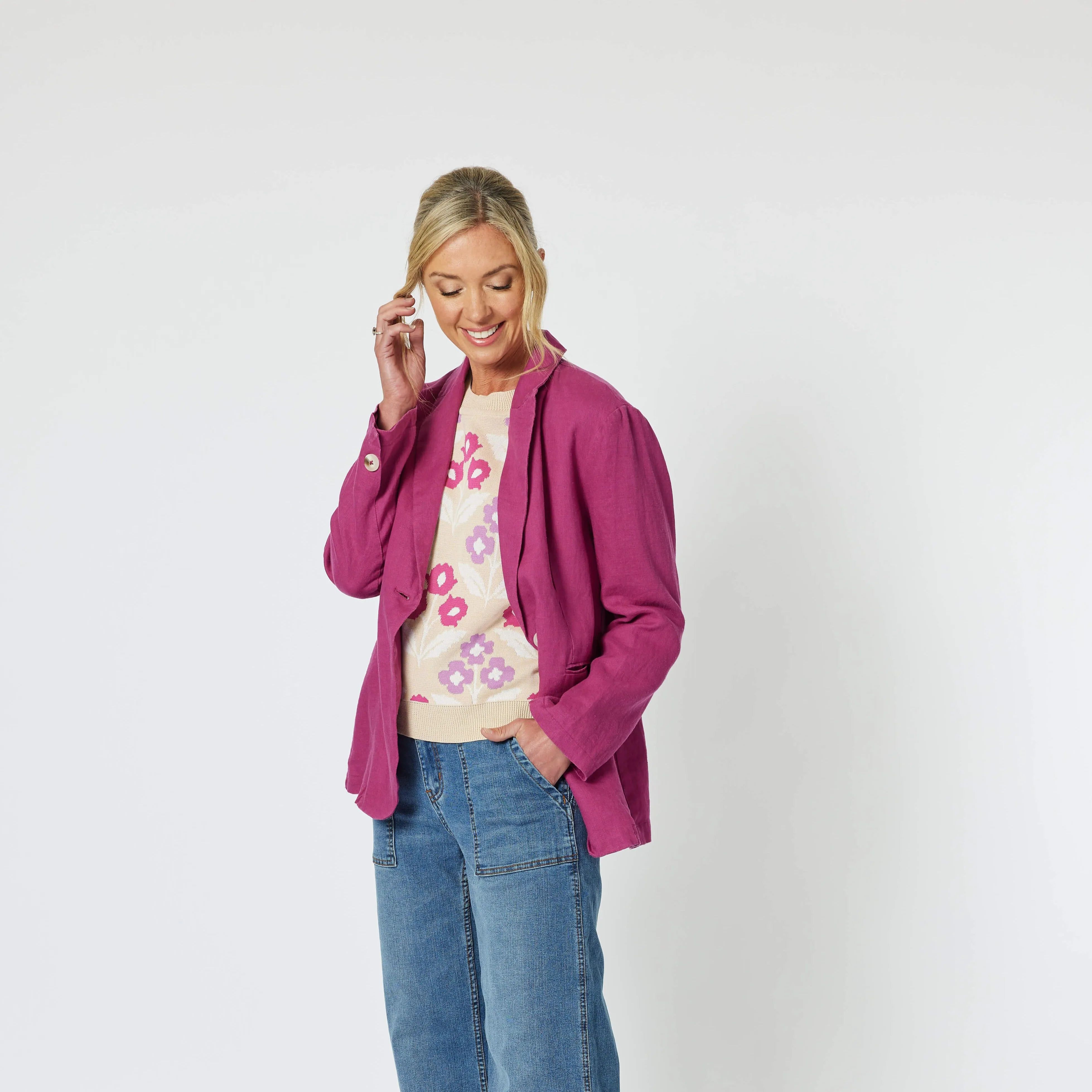 Ballina Linen Jacket - Magenta