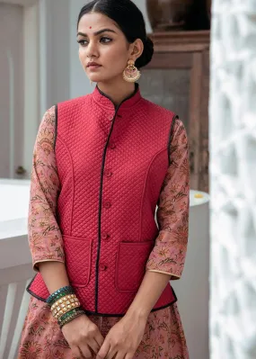 Barfi Red and Black Paper Silk Reversible Quilted Bundi