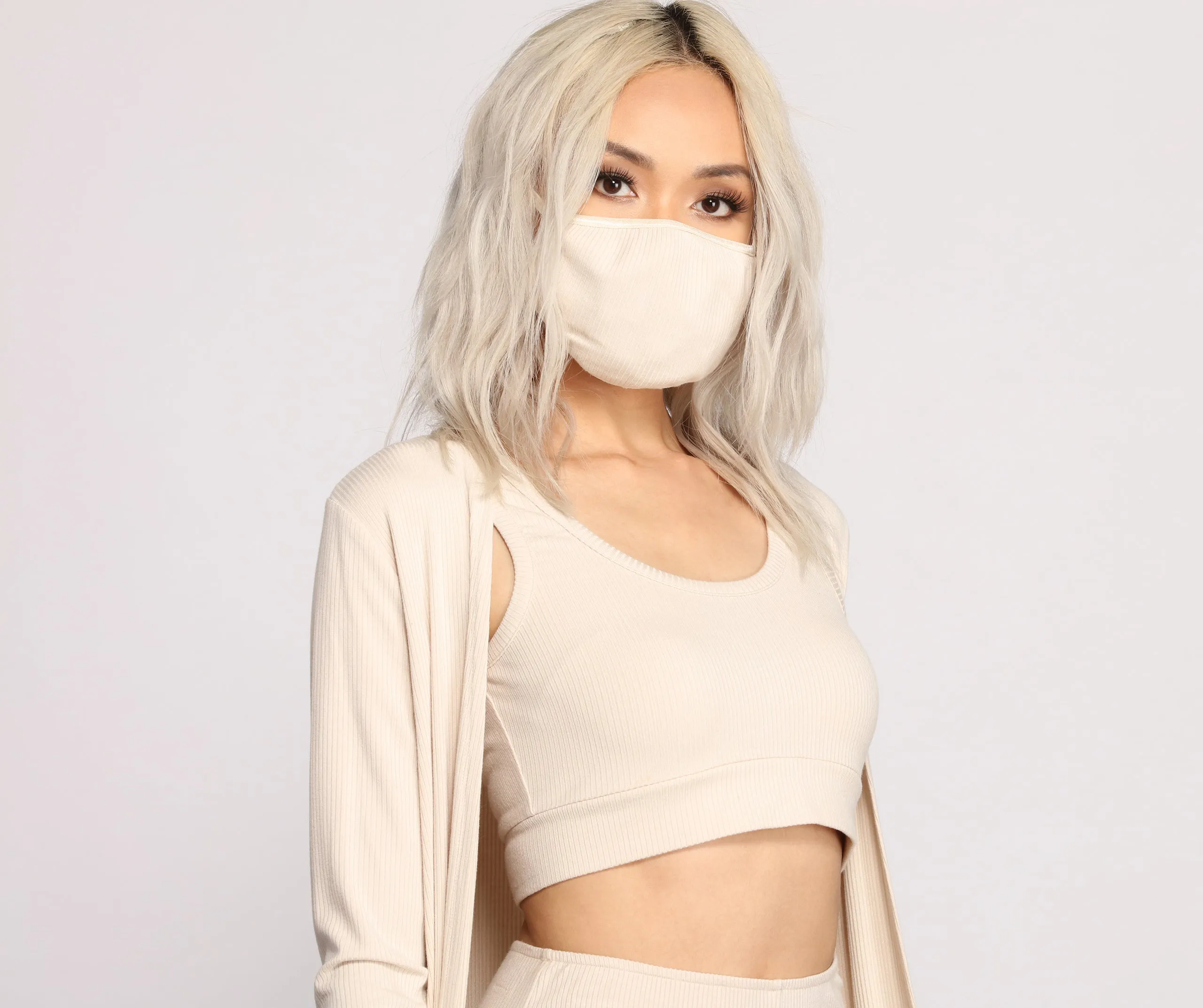 Basic Ribbed Knit Face Mask