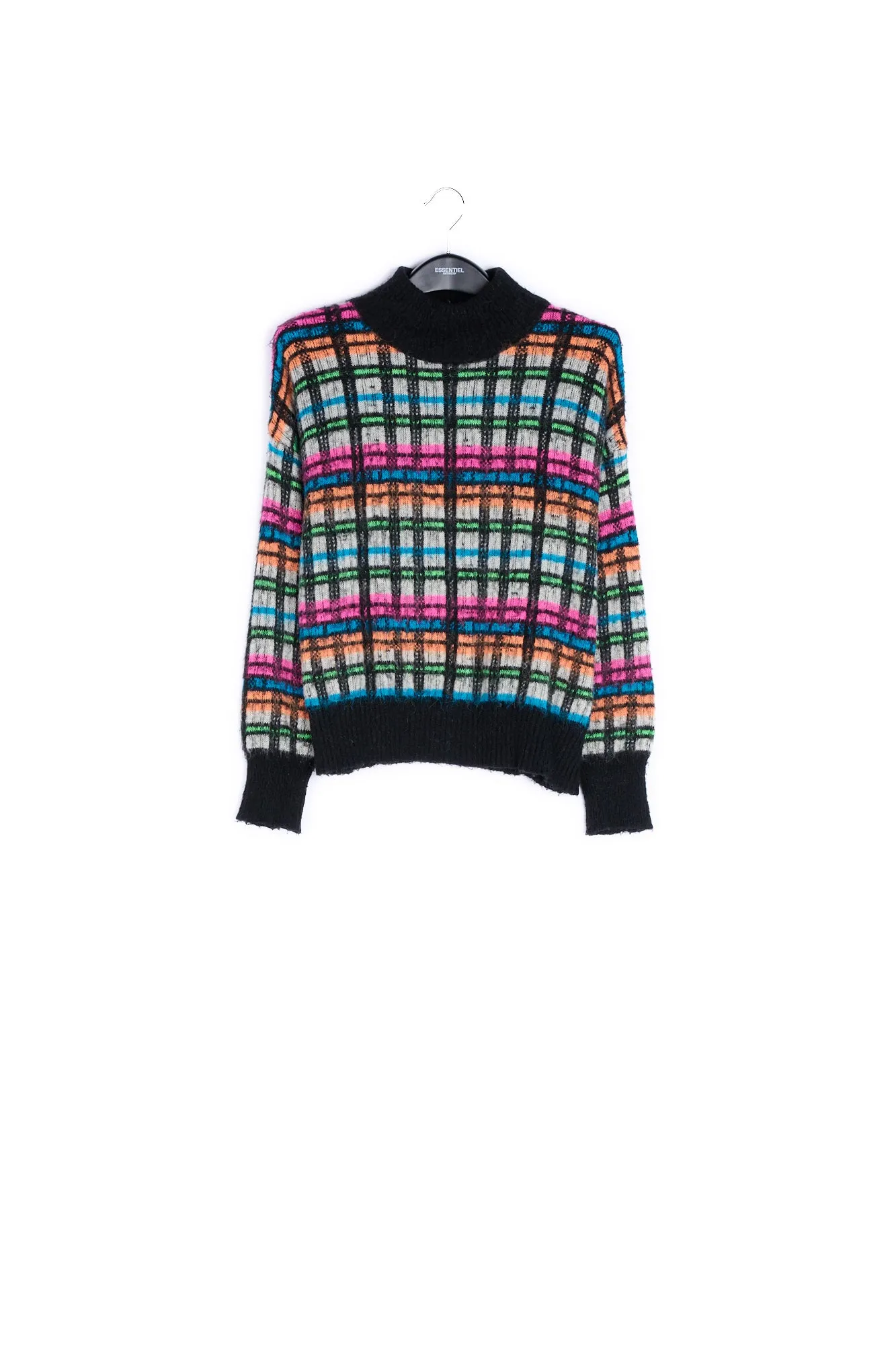 Black, white and fuschia brushed knitted sweater
