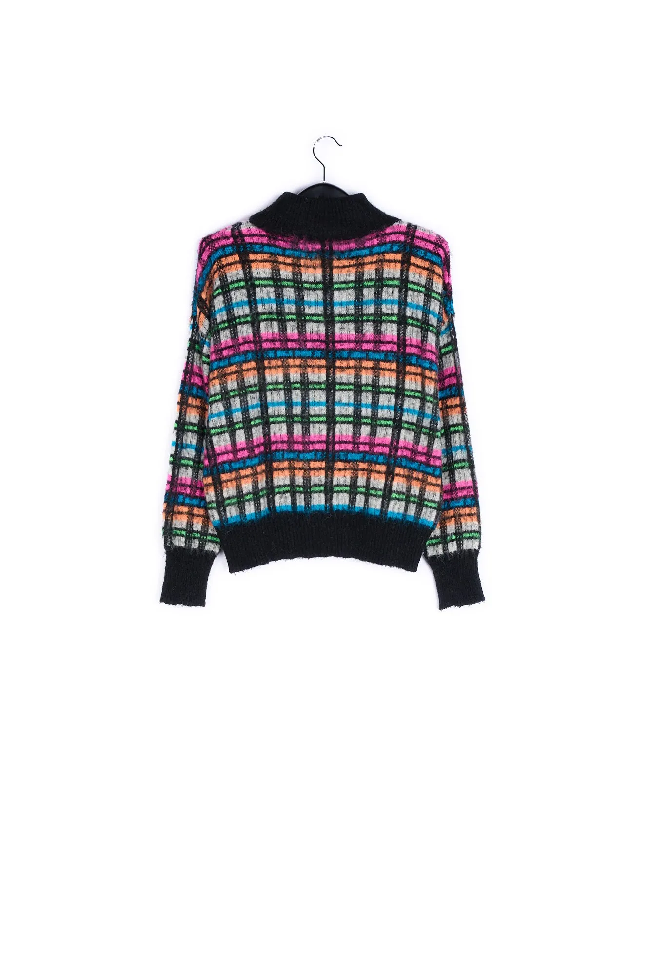 Black, white and fuschia brushed knitted sweater