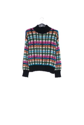Black, white and fuschia brushed knitted sweater
