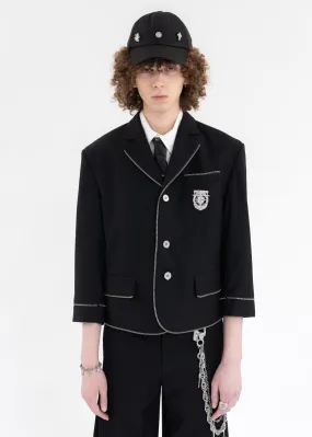Black Zipper Piping Badged Tailored Jacket