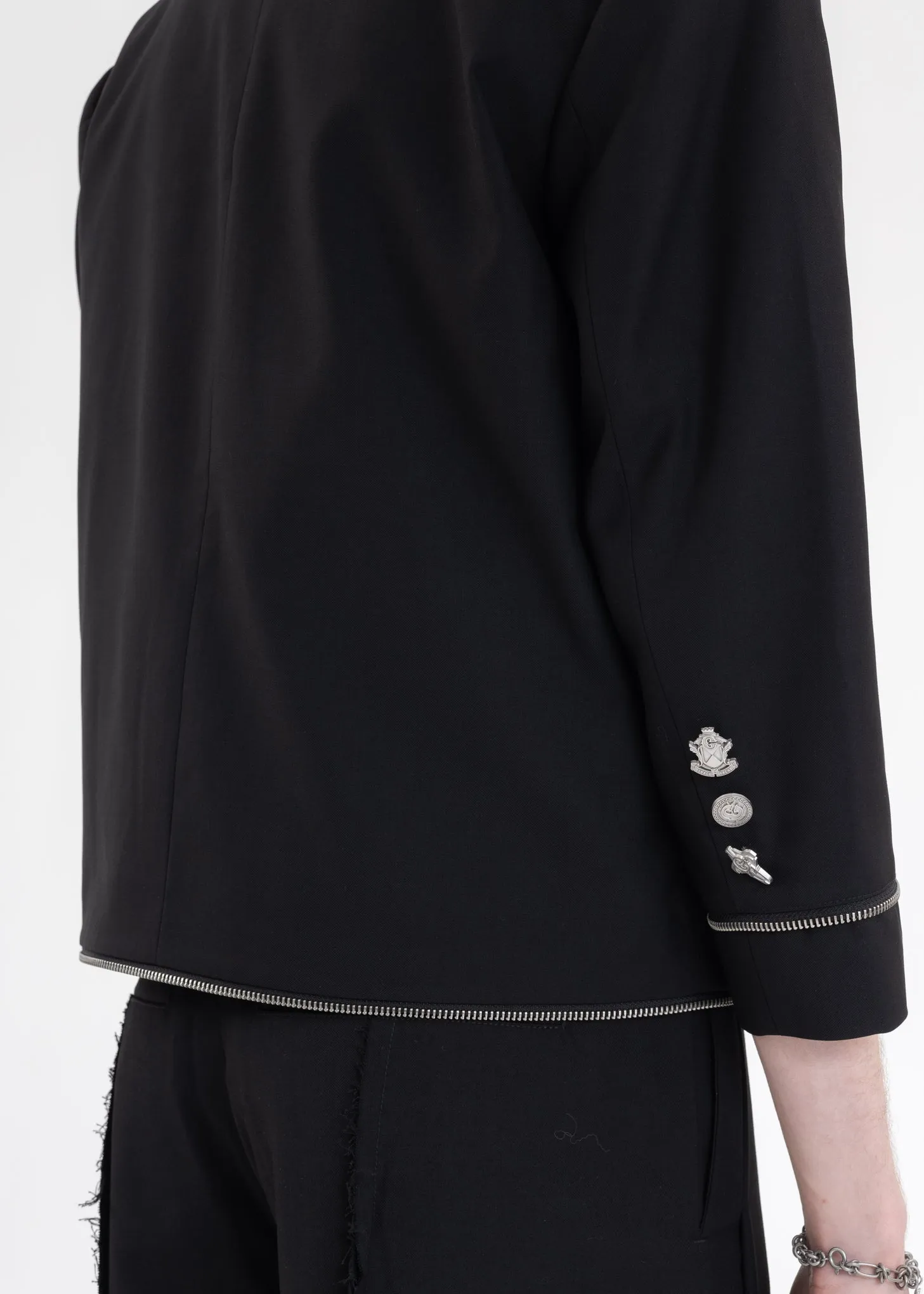 Black Zipper Piping Badged Tailored Jacket