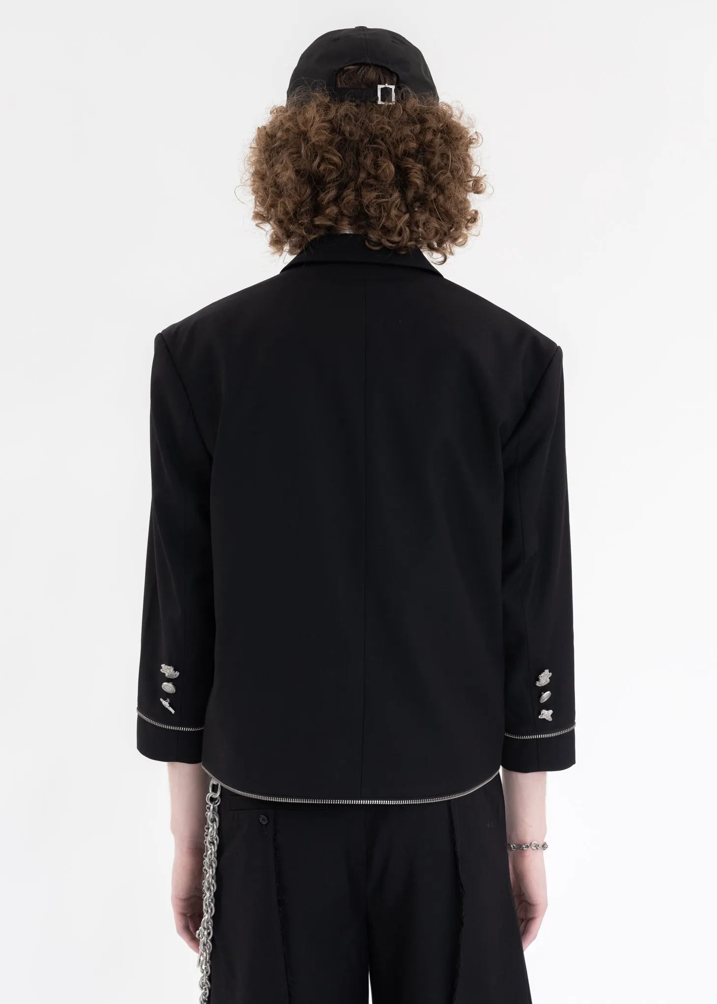 Black Zipper Piping Badged Tailored Jacket