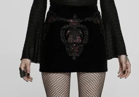 Black/Red Velvet Applique Skirt