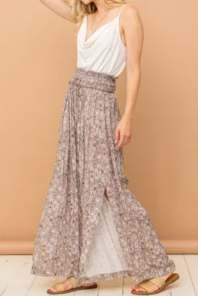 Blue Zone Planet |  And The Why Printed Smocked Waist Slit Wide Leg Pants