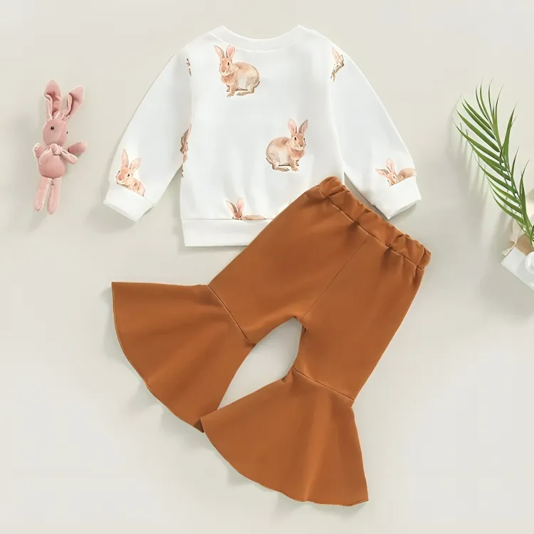 Brown Bunny Flared Pants Toddler Set