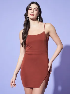 Brown  Front Slit Bodycon Dress