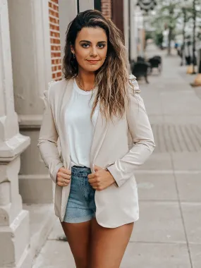 Bubble Shoulder Long Sleeve Beige Blazer