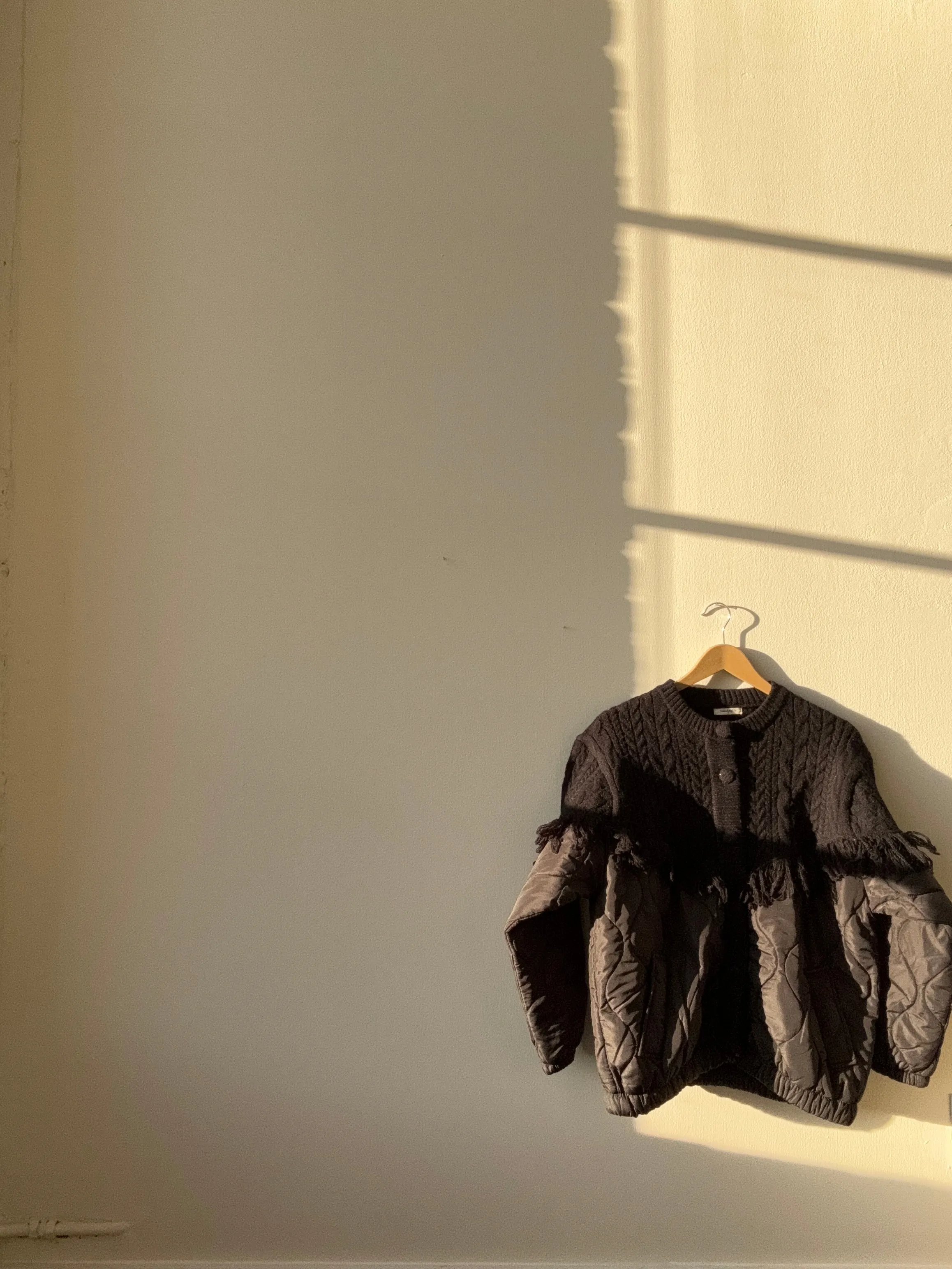 Carson Cable Knit & Fringe Quilted Jacket In Black