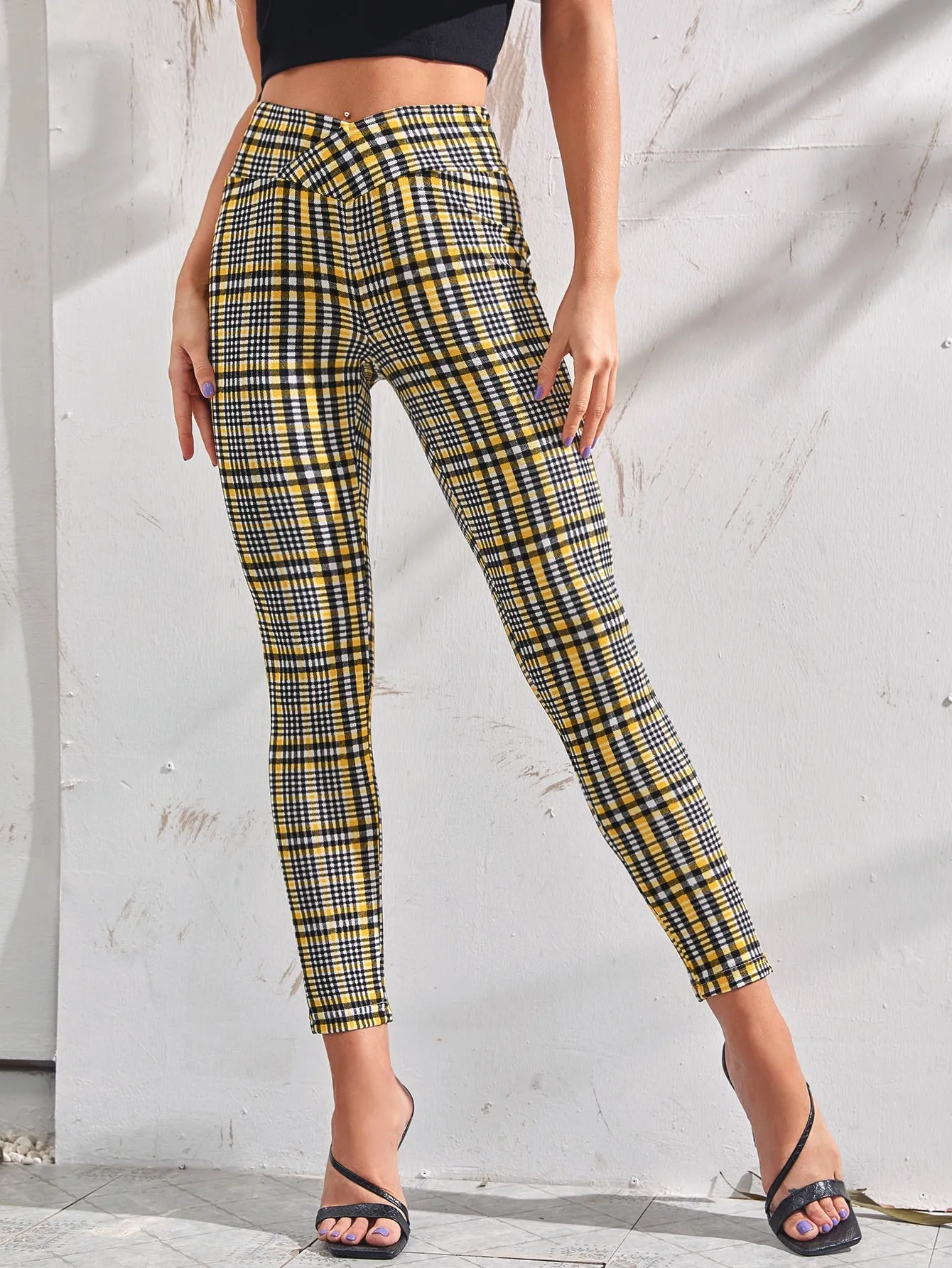 Casual Tartan Asymmetrical Natural Cropped Women Pants