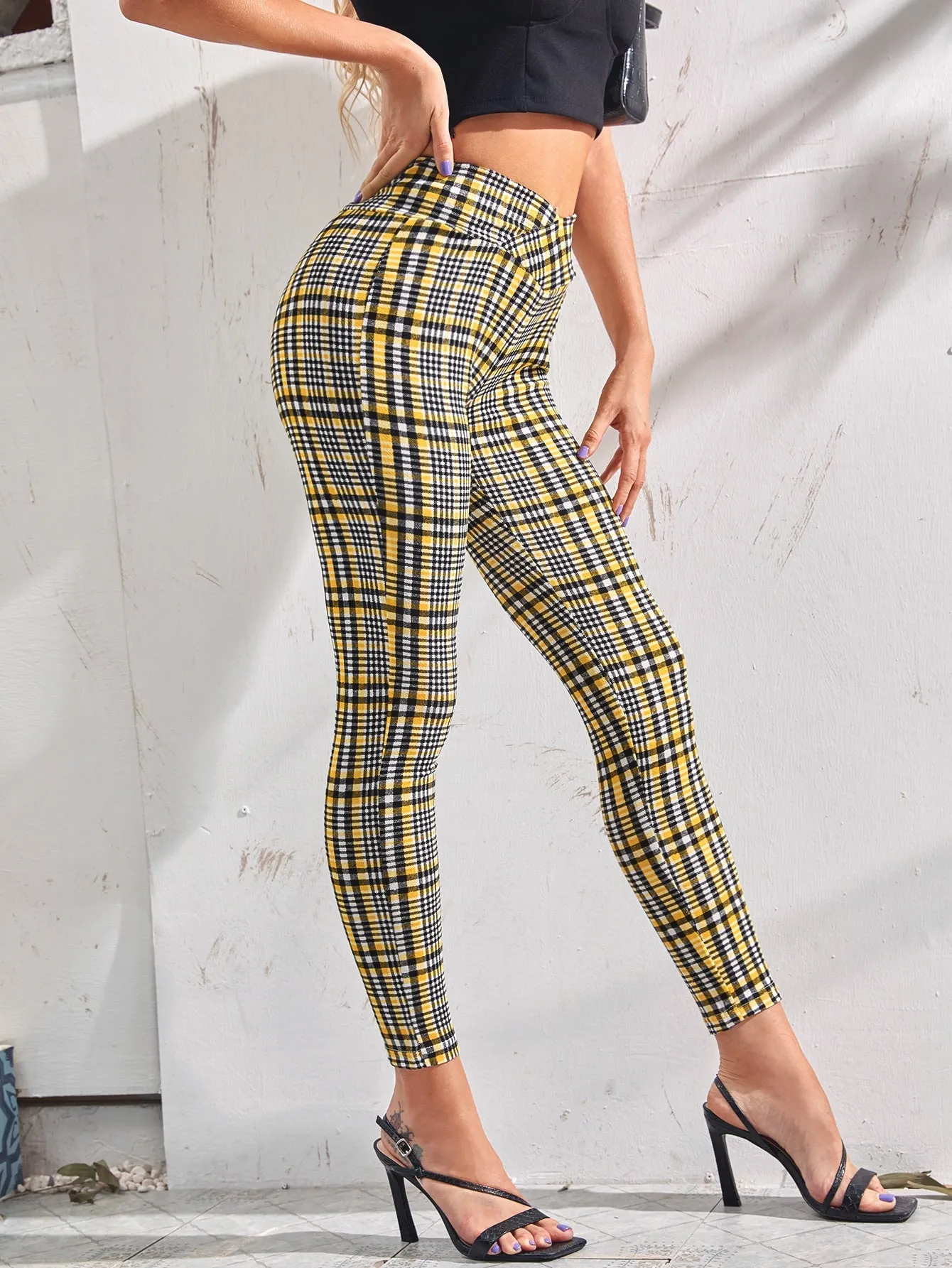 Casual Tartan Asymmetrical Natural Cropped Women Pants