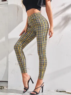 Casual Tartan Asymmetrical Natural Cropped Women Pants