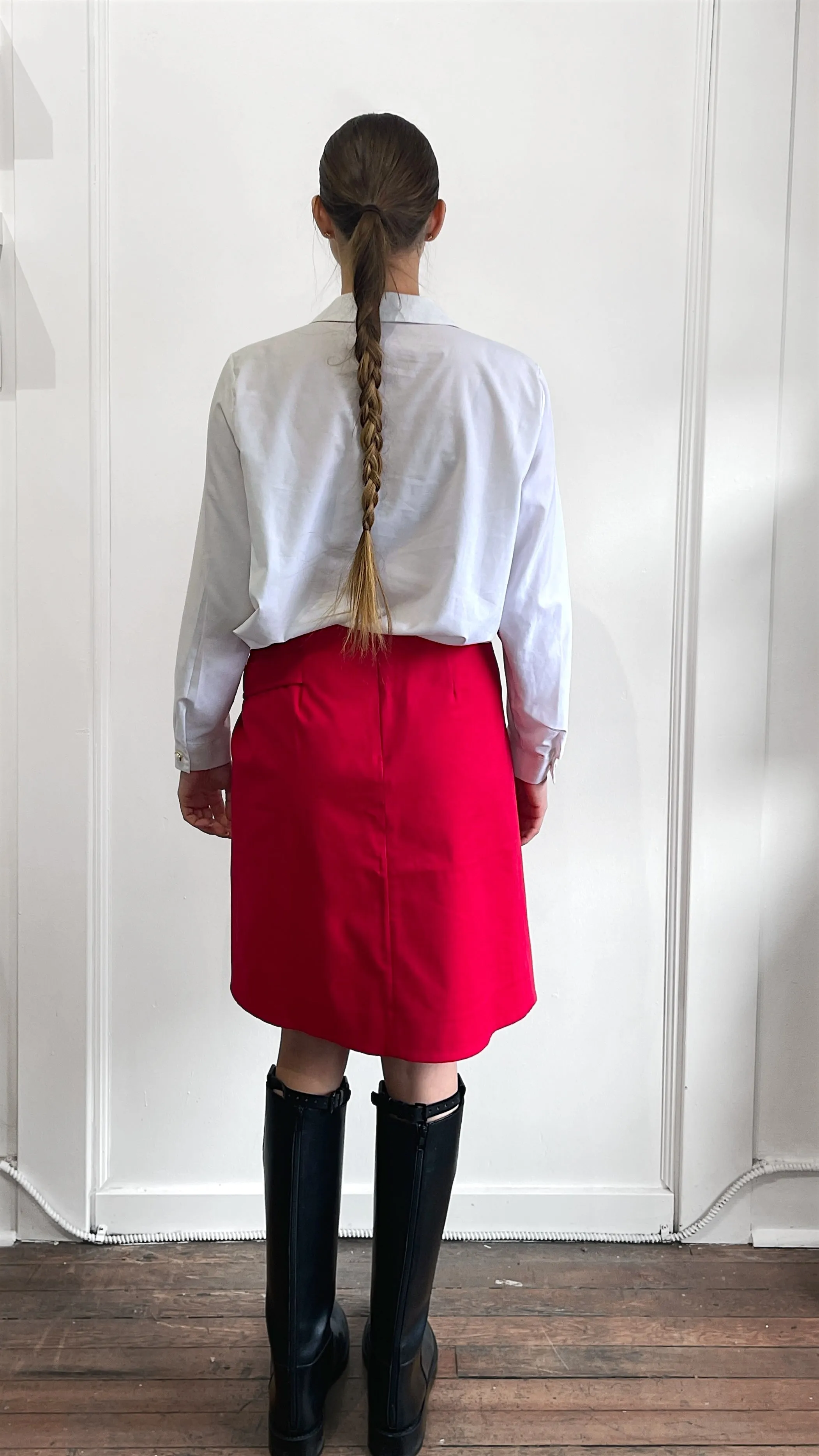 Celine Red Layered Asymmetrical Midi Skirt