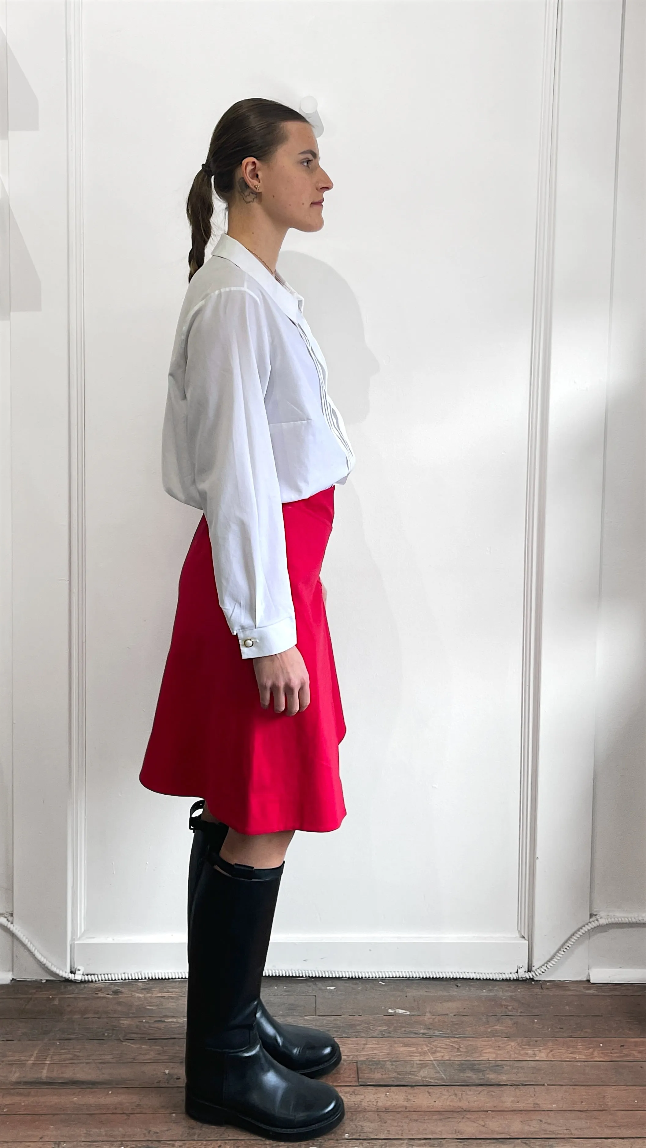 Celine Red Layered Asymmetrical Midi Skirt