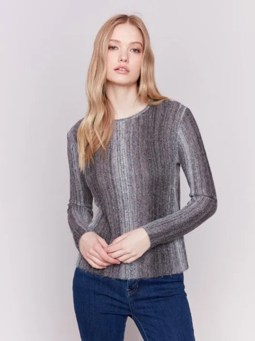 Charlie B Charcoal Hairy Space Dye Yarn Crop Sweater