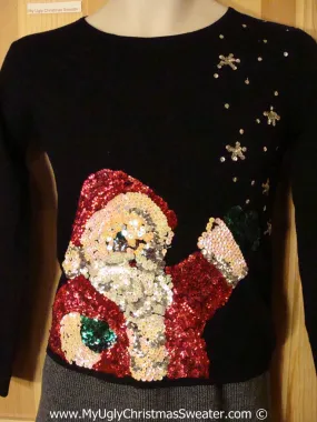 Cheap Child Size Tacky Christmas Sweater Party Ugly Sweater with Seriously Bling Santa (f949)