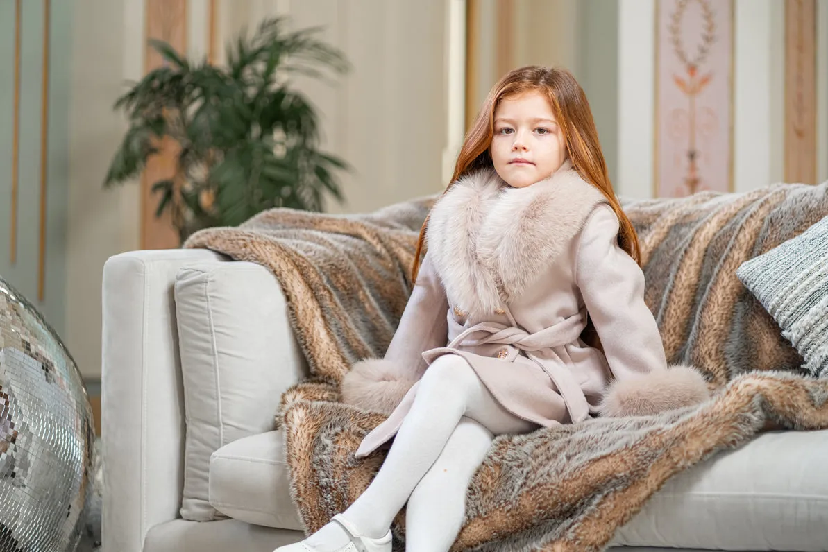 Childrens Latte Luxury Fur Cashmere Coat