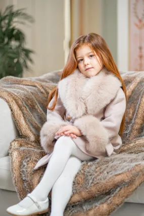 Childrens Latte Luxury Fur Cashmere Coat