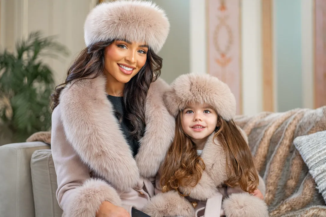 Childrens Latte Luxury Fur Cashmere Coat