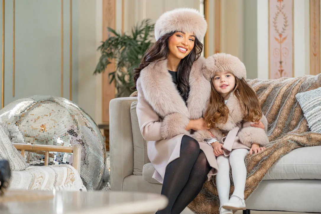Childrens Latte Luxury Fur Cashmere Coat