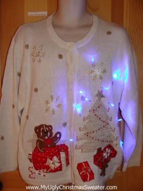 Christmas Sweater with Teddy Bear and Lights