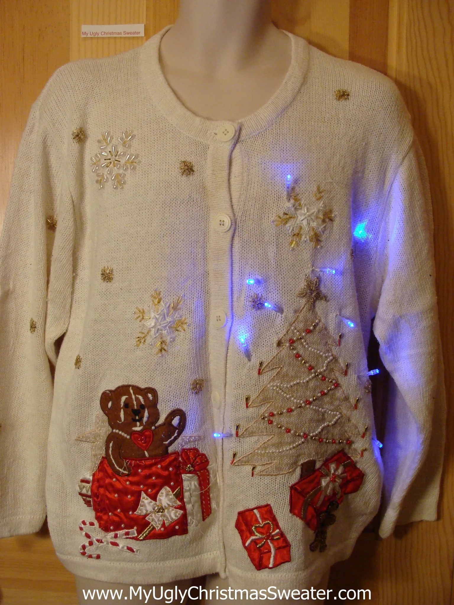 Christmas Sweater with Teddy Bear and Lights
