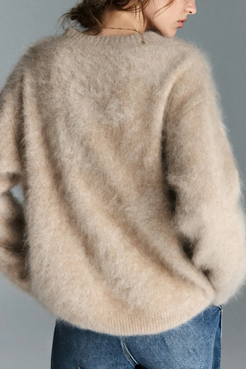Chunky Brushed Cashmere V-Neck Pullover Sweater