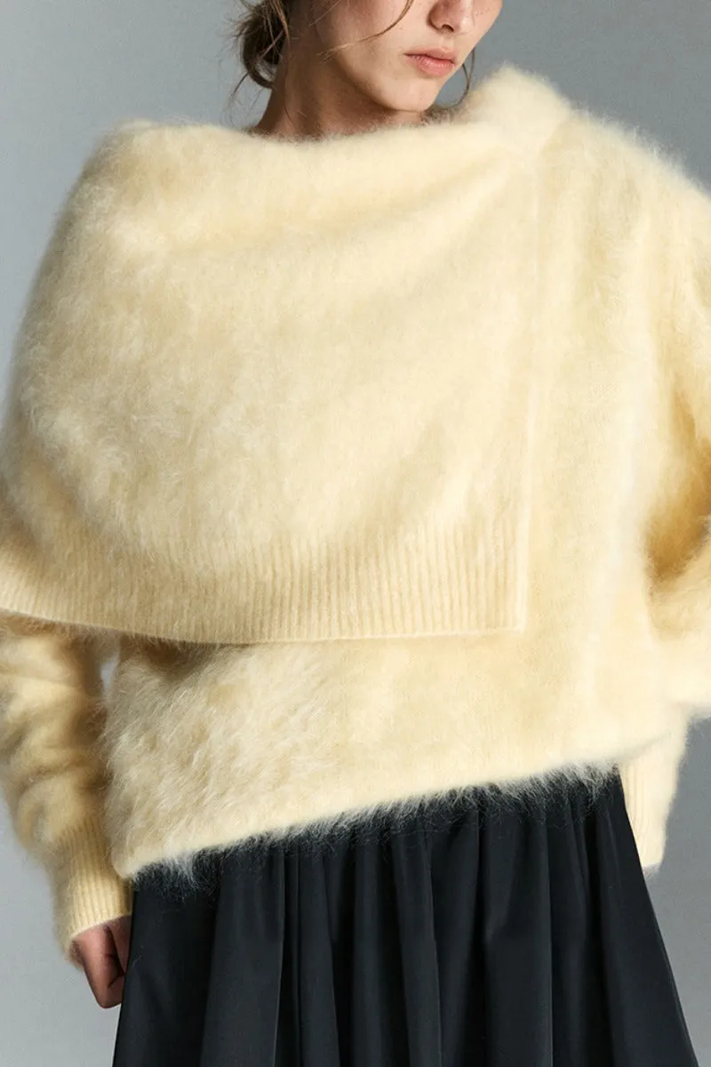 Chunky Brushed Cashmere V-Neck Pullover Sweater