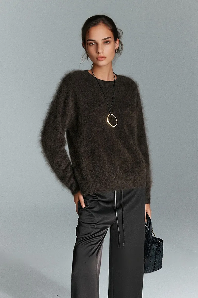 Chunky Brushed Cashmere V-Neck Pullover Sweater