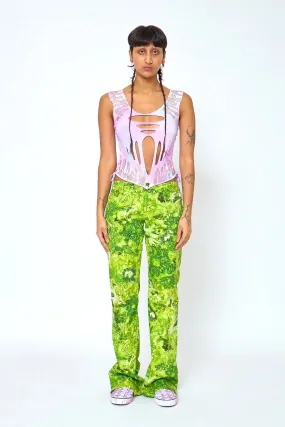 Collina Strada - Puddle Flare Pants: Green Sistine